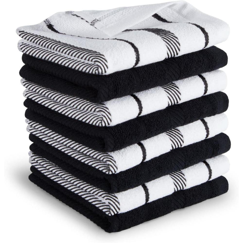 imageKitchenAid Albany Dishcloth 8 Pack Set Blue VelvetWhite 12quotx12quotMatte BlackWhite
