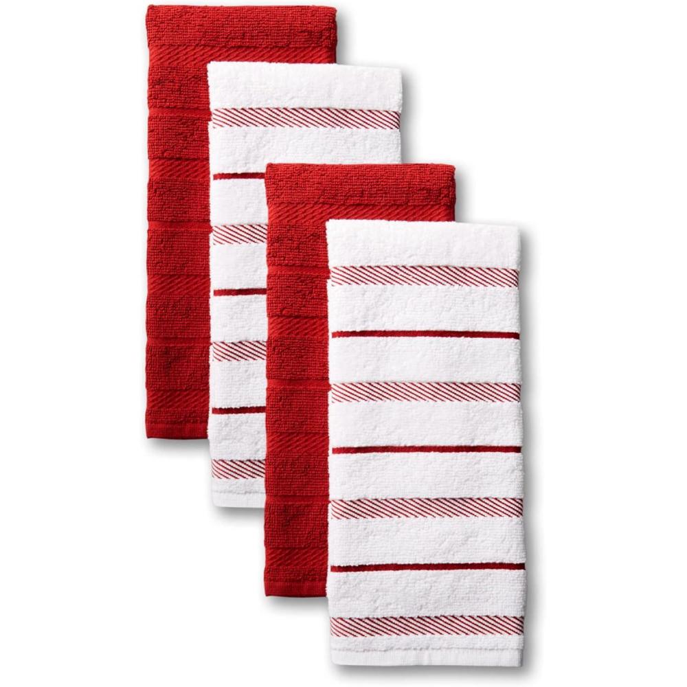 imageKitchenAid Albany Kitchen Towel 4Pack Set Lavender CreamWhite 16quotx26quotPassion Red