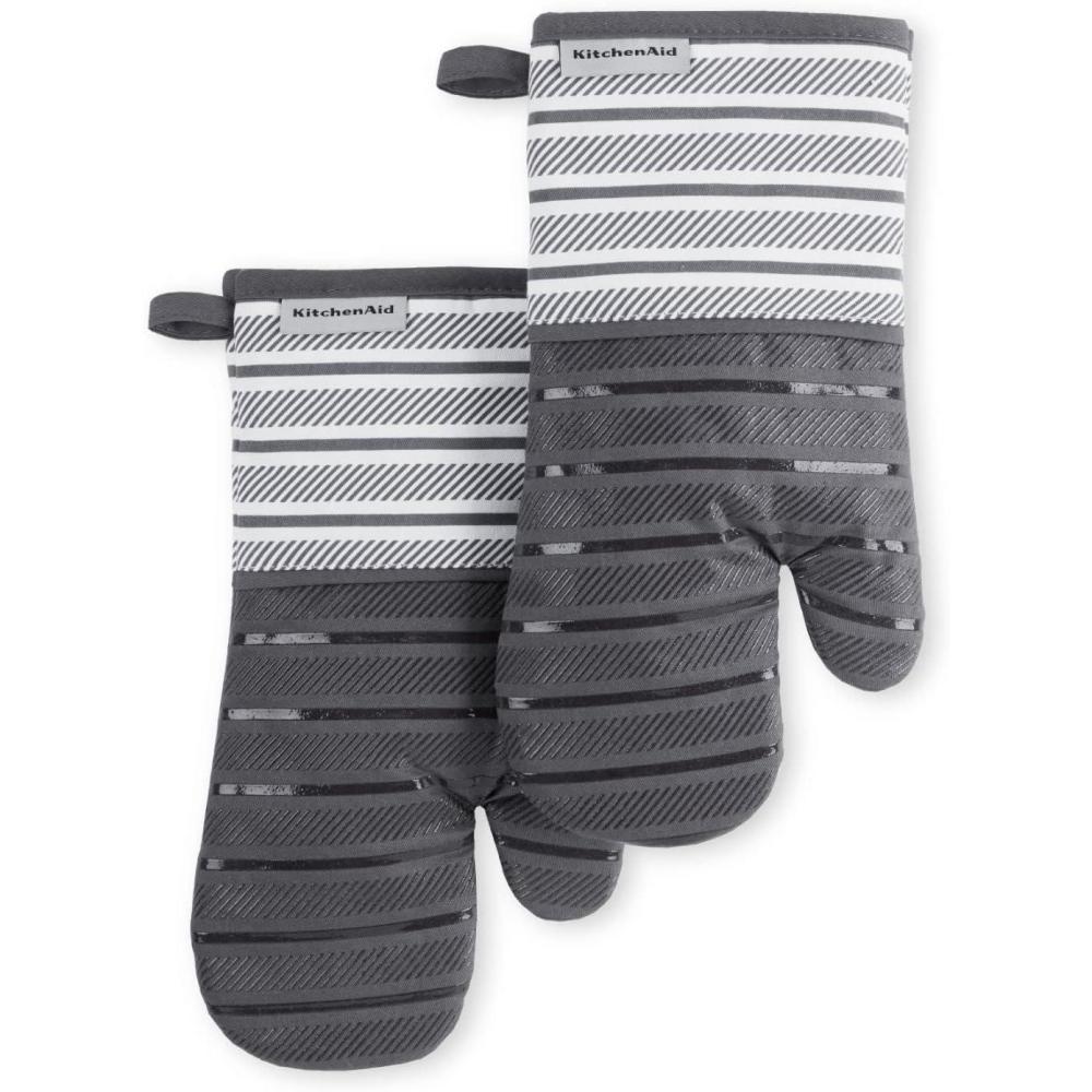 imageKitchenAid Albany Oven Mitt 2Pack Set Aqua Sky 7quotx13quotCharcoal Grey