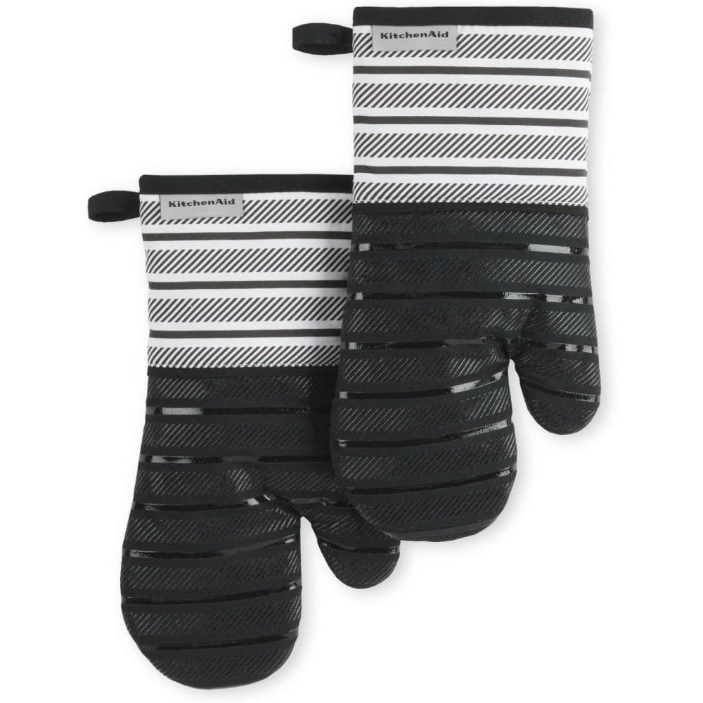 imageKitchenAid Albany Oven Mitt 2Pack Set Aqua Sky 7quotx13quotMatte Black