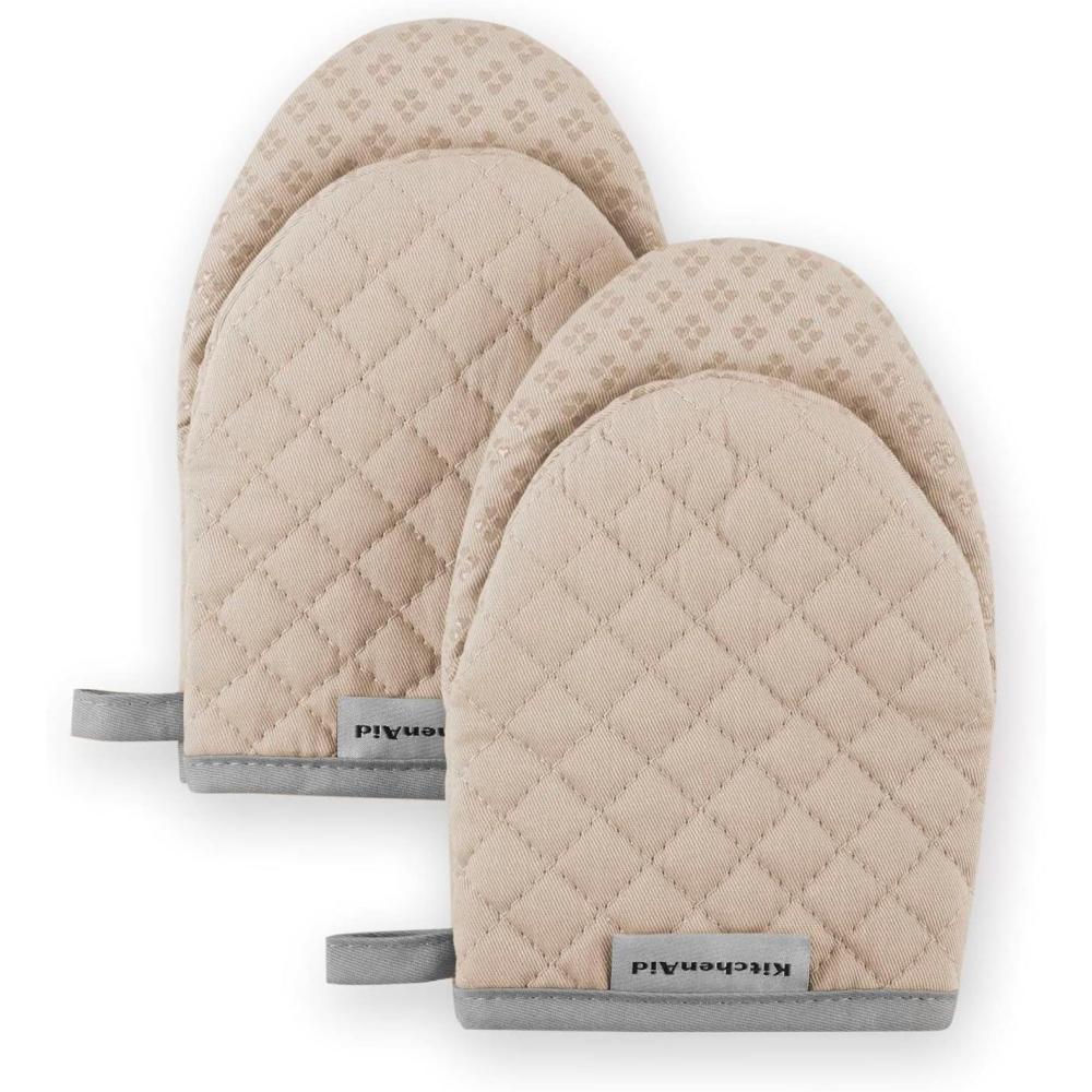 imageKitchenAid Asteroid Mini Oven Mitt Set 55quotx8quot Dried Rose 2 PieceMilkshake Tan