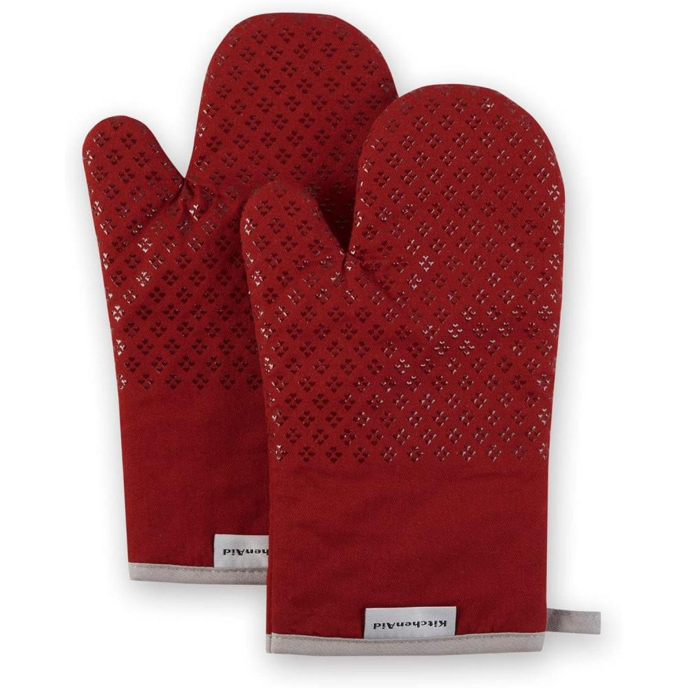 imageKitchenAid Asteroid Oven Mitt Set 7quotx125quot Dried Rose 2 PieceSmoked Paprika Red