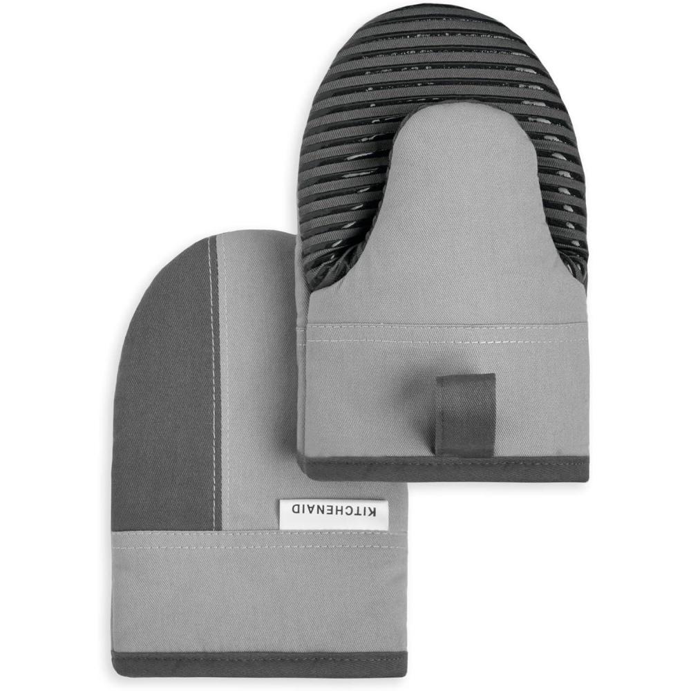 imageKitchenAid Beacon TwoTone NonSlip Mini Oven Mitt Set Aqua Sky 55quotx8quot 2 PieceCool GreyFrost Grey