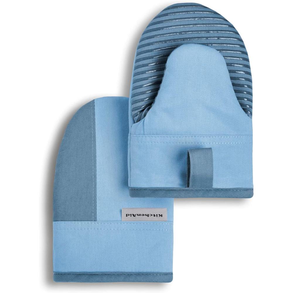 imageKitchenAid Beacon TwoTone NonSlip Mini Oven Mitt Set Blue VelvetBlue Heaven 55quotx8quot 2 PieceBlue VelvetBlue Heaven