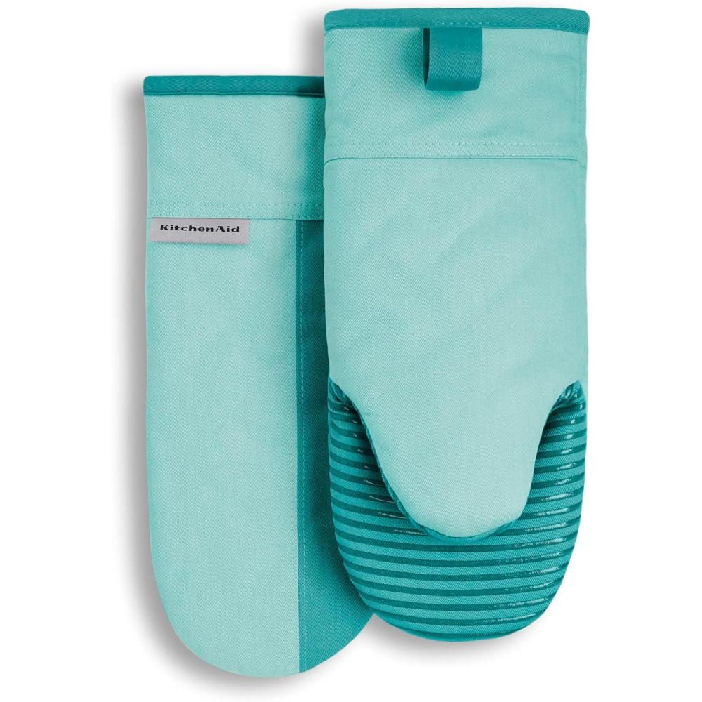 imageKitchenAid Beacon TwoTone NonSlip Oven Mitt Set Aqua Sky 575quotx13quot 2 PieceAqua Sky