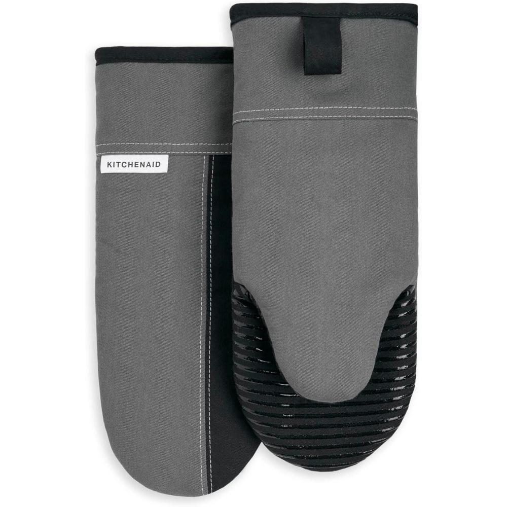 imageKitchenAid Beacon TwoTone NonSlip Oven Mitt Set Aqua Sky 575quotx13quot 2 PieceContour SilverMatte Black