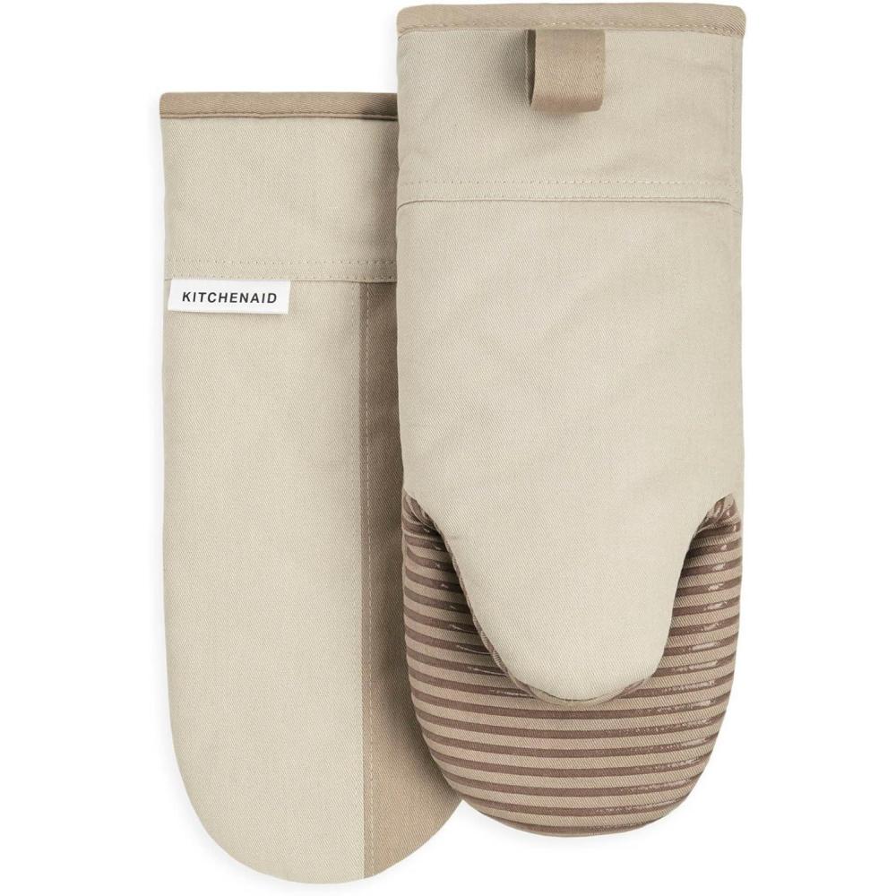 imageKitchenAid Beacon TwoTone NonSlip Oven Mitt Set Aqua Sky 575quotx13quot 2 PieceMilkshakeBeige