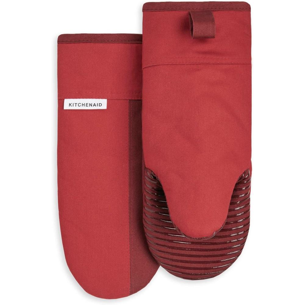 imageKitchenAid Beacon TwoTone NonSlip Oven Mitt Set Aqua Sky 575quotx13quot 2 PiecePassion RedBordeaux