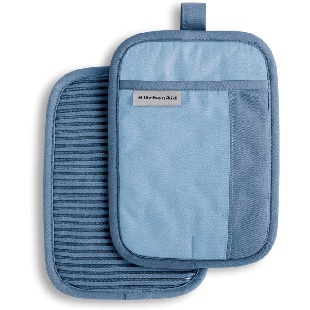 imageKitchenAid Beacon TwoTone NonSlip Pot Holder Set Aqua Sky 7quotx10quot 2 PieceBlue VelvetBlue Heaven
