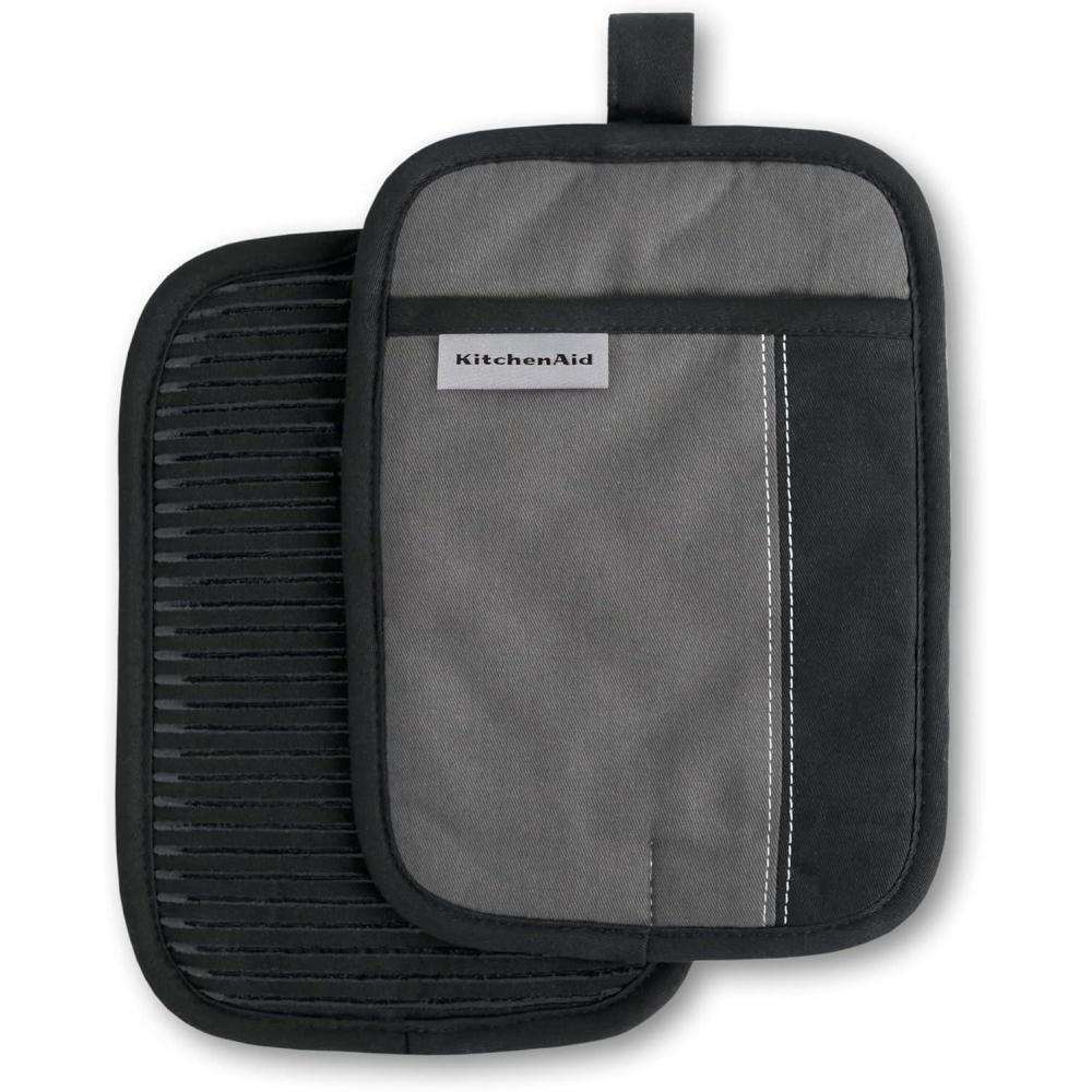 imageKitchenAid Beacon TwoTone NonSlip Pot Holder Set Aqua Sky 7quotx10quot 2 PieceContour SilverMatte Black