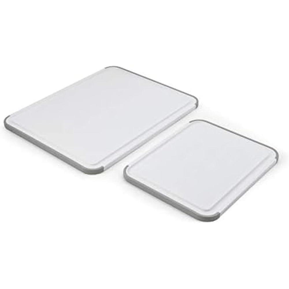 imageKitchenAid Classic Nonslip 2Piece Plastic Cutting Board Set with Perimeter Trench and Non Slip Edges 2Piece Kitchen Chopping Boards DishwasherSafe White and Gray14L x 11W