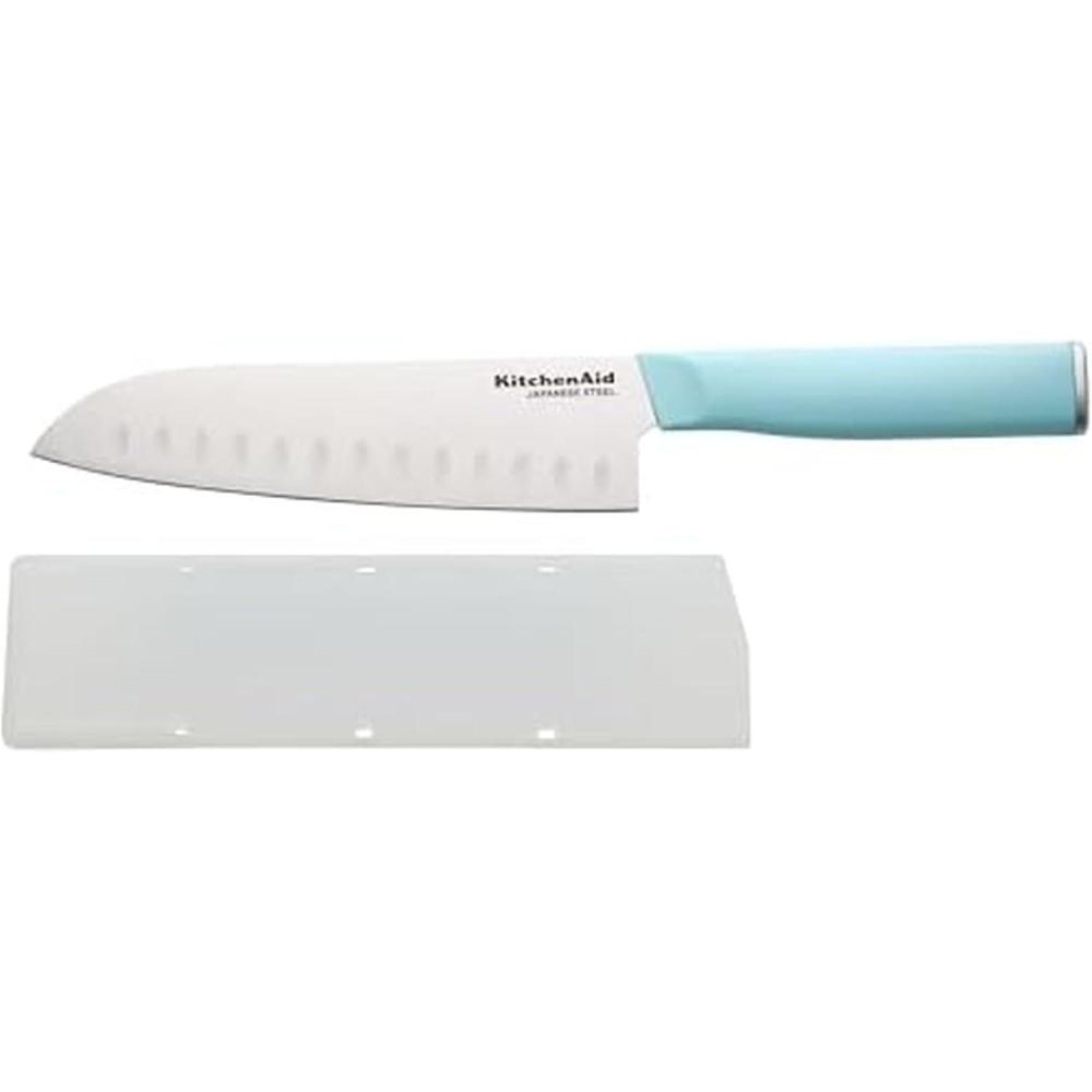 imageKitchenAid Classic Slim Knife Block Set with BuiltIn Knife Sharpener High Carbon Stainless Steel Kitchen Knives Sharp Kitchen Knife Set with Block 14Piece WhiteBlue