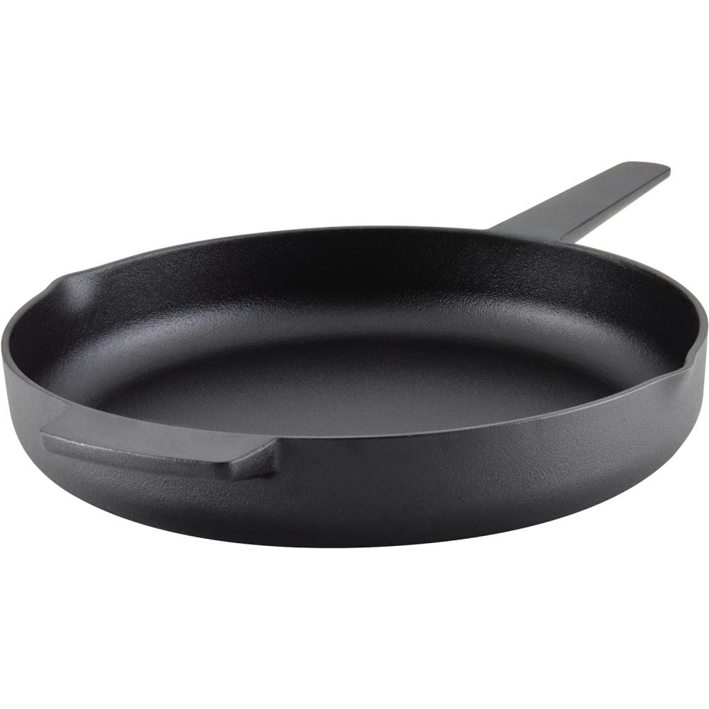 imageKitchenAid Enameled Cast Iron Frying PanSkillet with Helper Handle and Pour Spouts 12 Inch PistachioCast Iron Black