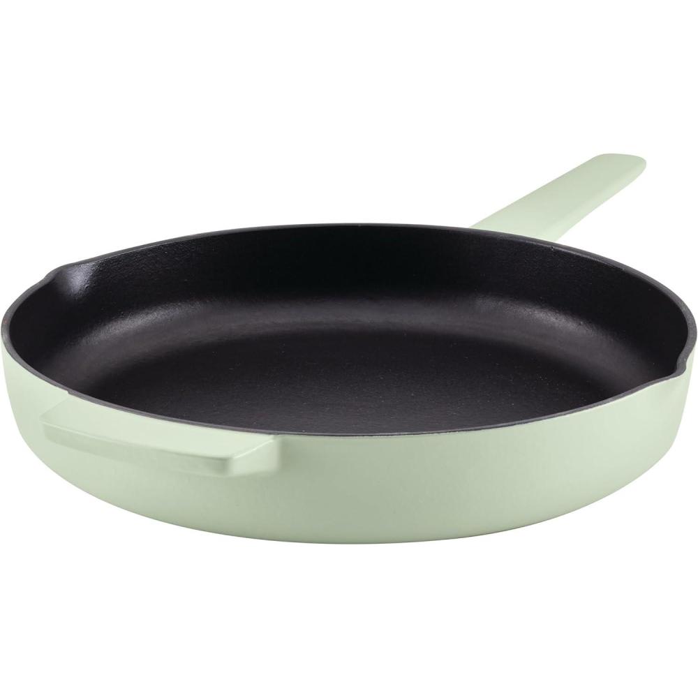 imageKitchenAid Enameled Cast Iron Frying PanSkillet with Helper Handle and Pour Spouts 12 Inch PistachioPistachio