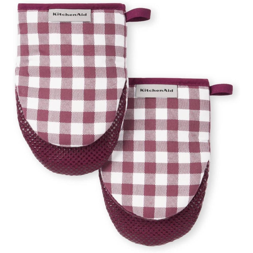 imageKitchenAid Gingham Mini Oven Mitt 2Pack Set Dried Rose 55quotx8quotBeet