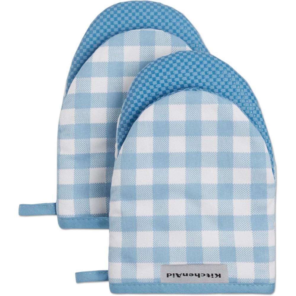 imageKitchenAid Gingham Mini Oven Mitt 2Pack Set Dried Rose 55quotx8quotBlue Velvet