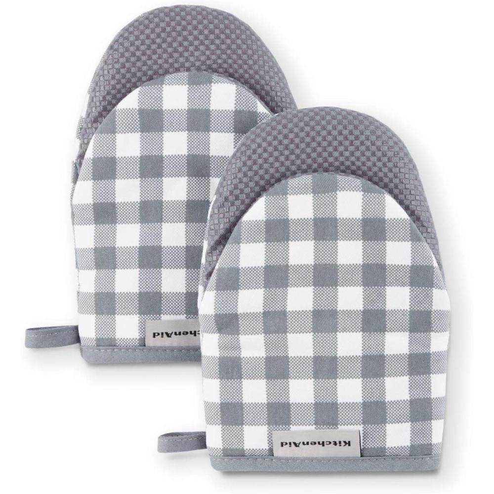 imageKitchenAid Gingham Mini Oven Mitt 2Pack Set Dried Rose 55quotx8quotCharcoal Grey