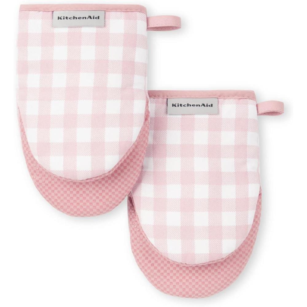 imageKitchenAid Gingham Mini Oven Mitt 2Pack Set Dried Rose 55quotx8quotDried Rose