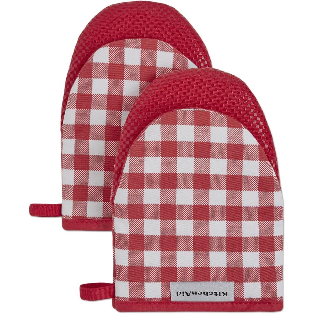 imageKitchenAid Gingham Mini Oven Mitt 2Pack Set Dried Rose 55quotx8quotPassion Red