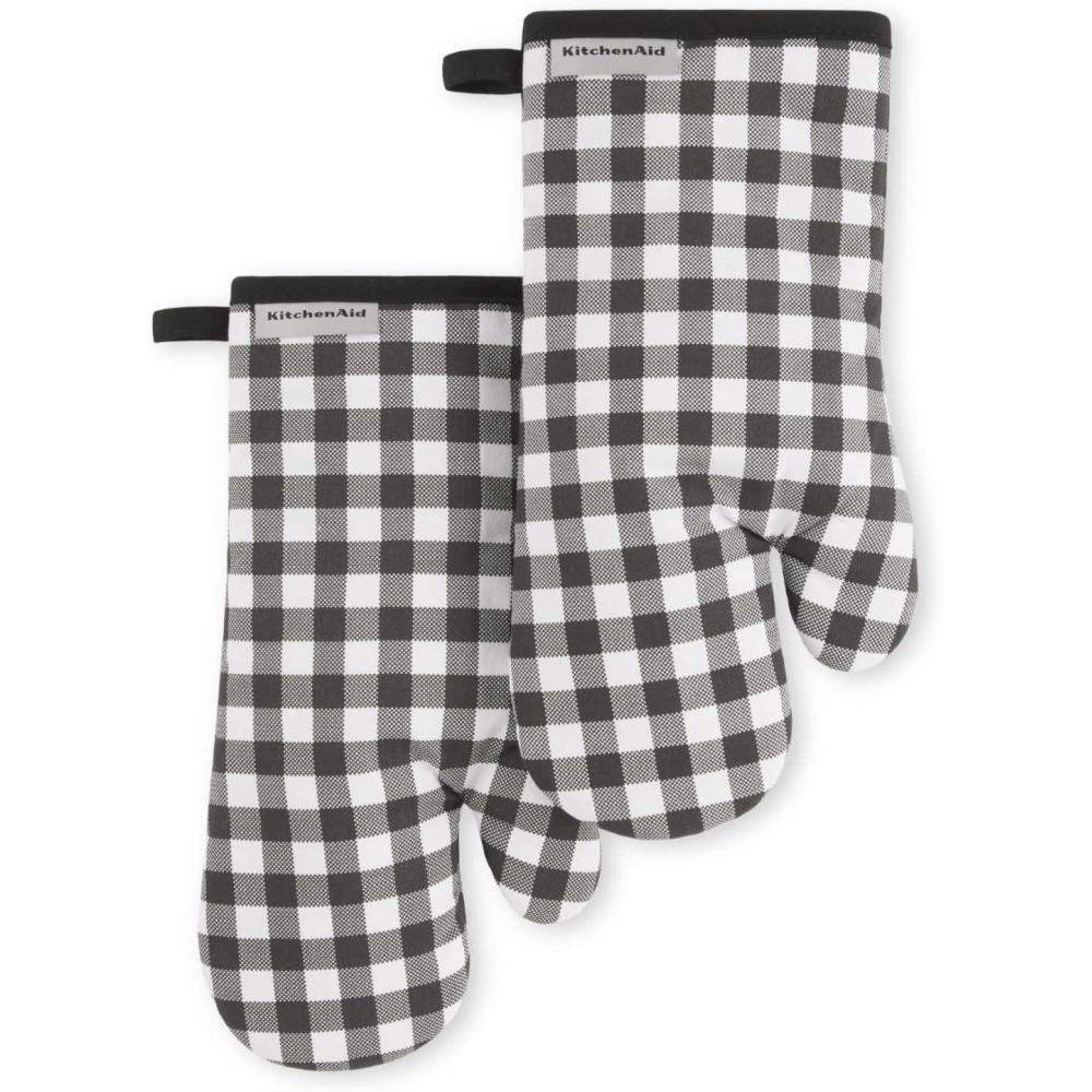 imageKitchenAid Gingham Oven Mitt 2Pack Set Aqua Sky 7quotx13quotMatte Black
