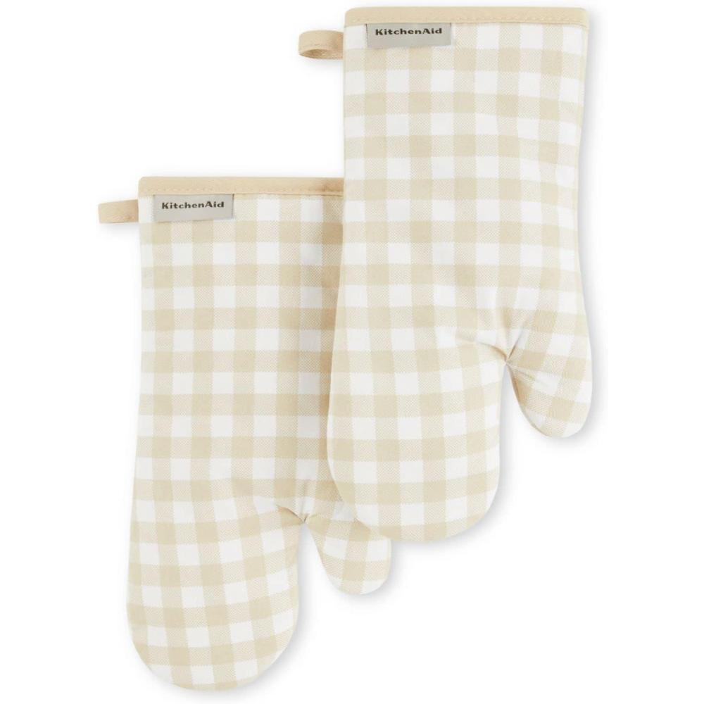 imageKitchenAid Gingham Oven Mitt 2Pack Set Aqua Sky 7quotx13quotMilkshake