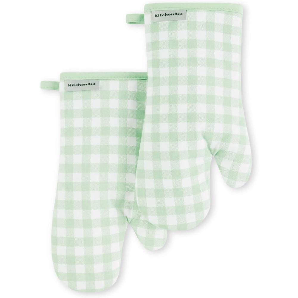 imageKitchenAid Gingham Oven Mitt 2Pack Set Aqua Sky 7quotx13quotPistachio