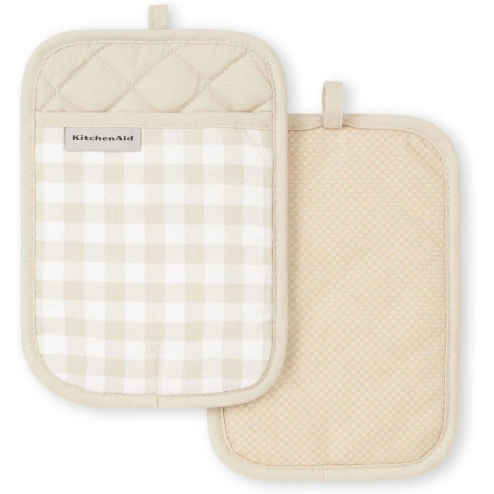 imageKitchenAid Gingham Pot Holder 2Pack Set Aqua Sky 7quotx10quotMilkshake