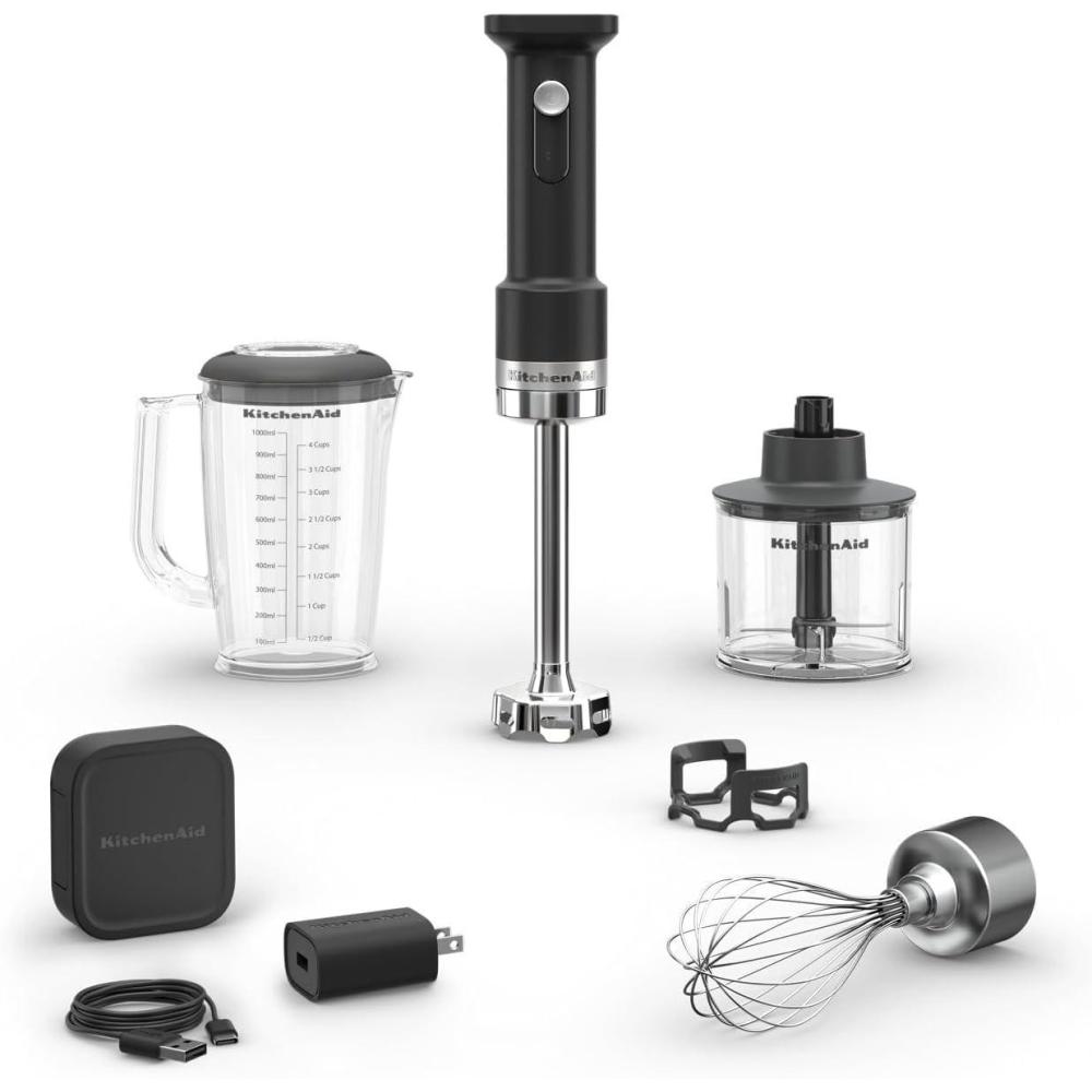 imageKitchenAid Go Cordless Hand Blender with Accessories  battery included KHBRV75 Porcelain WhiteMatte Black