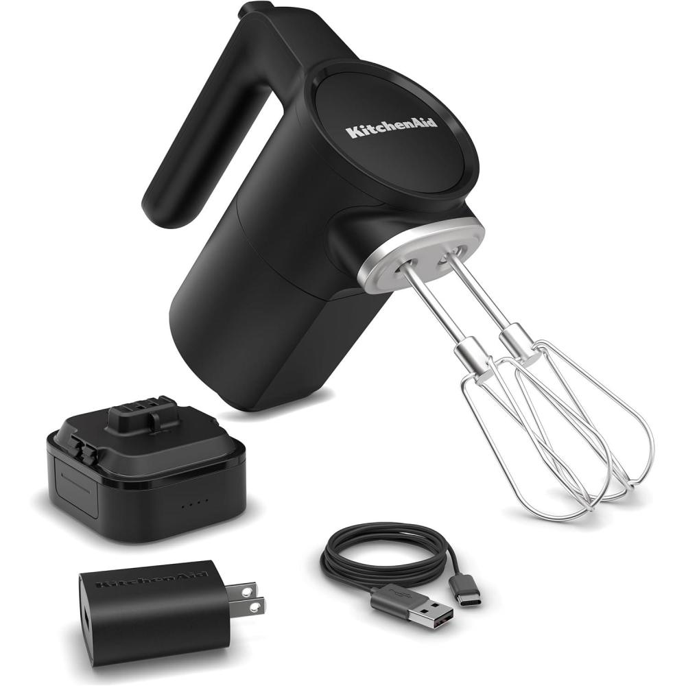 imageKitchenAid Go Cordless Hand Mixer  battery included KHMR762 Porcelain WhiteMatte Black