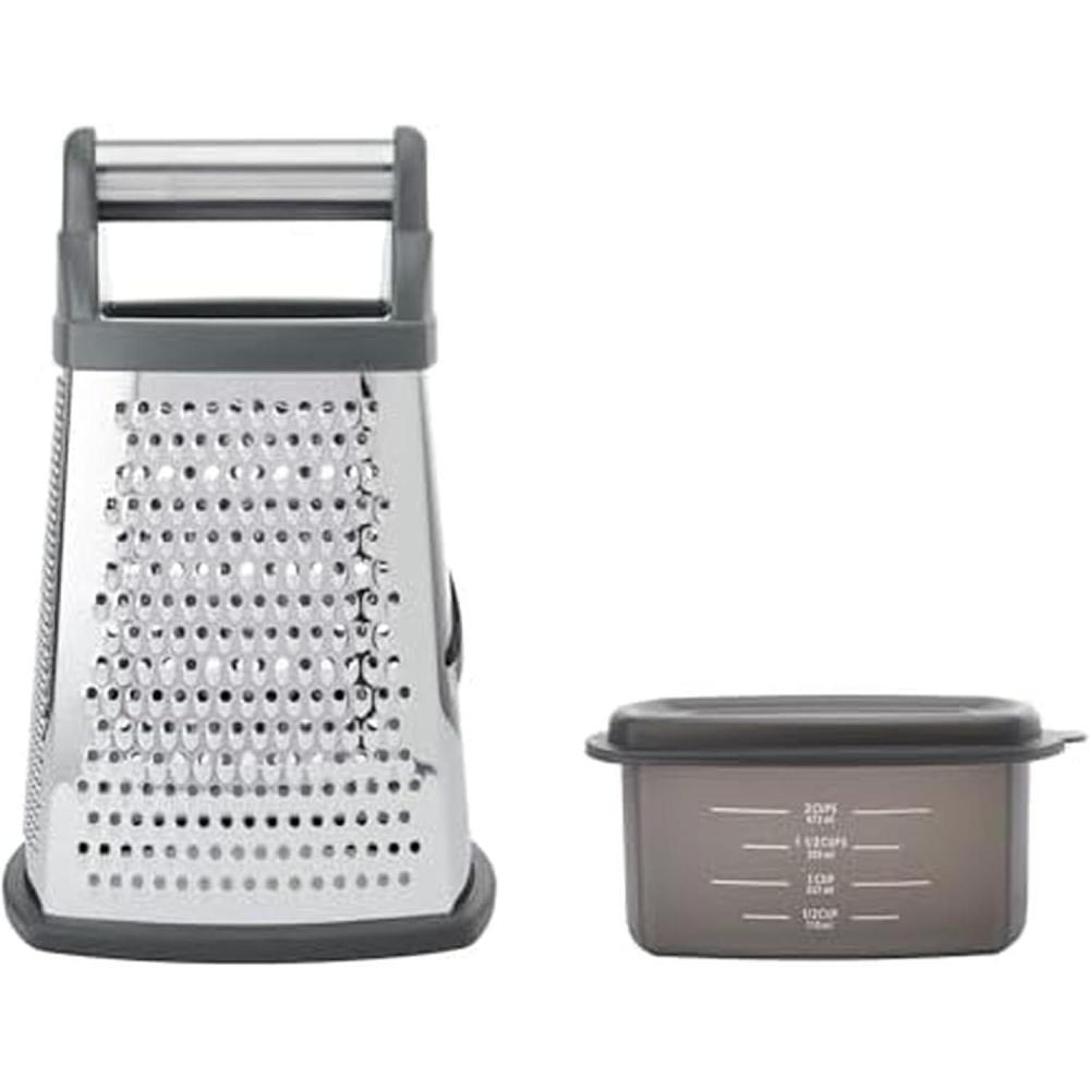imageKitchenAid Gourmet 4Sided Stainless Steel Box Grater for Fine Medium and Coarse Grate and Slicing Detachable 3 Cup Storage Container and Measurment Markings Dishwasher Safe 10 inches tall BlackCharcoal Gray