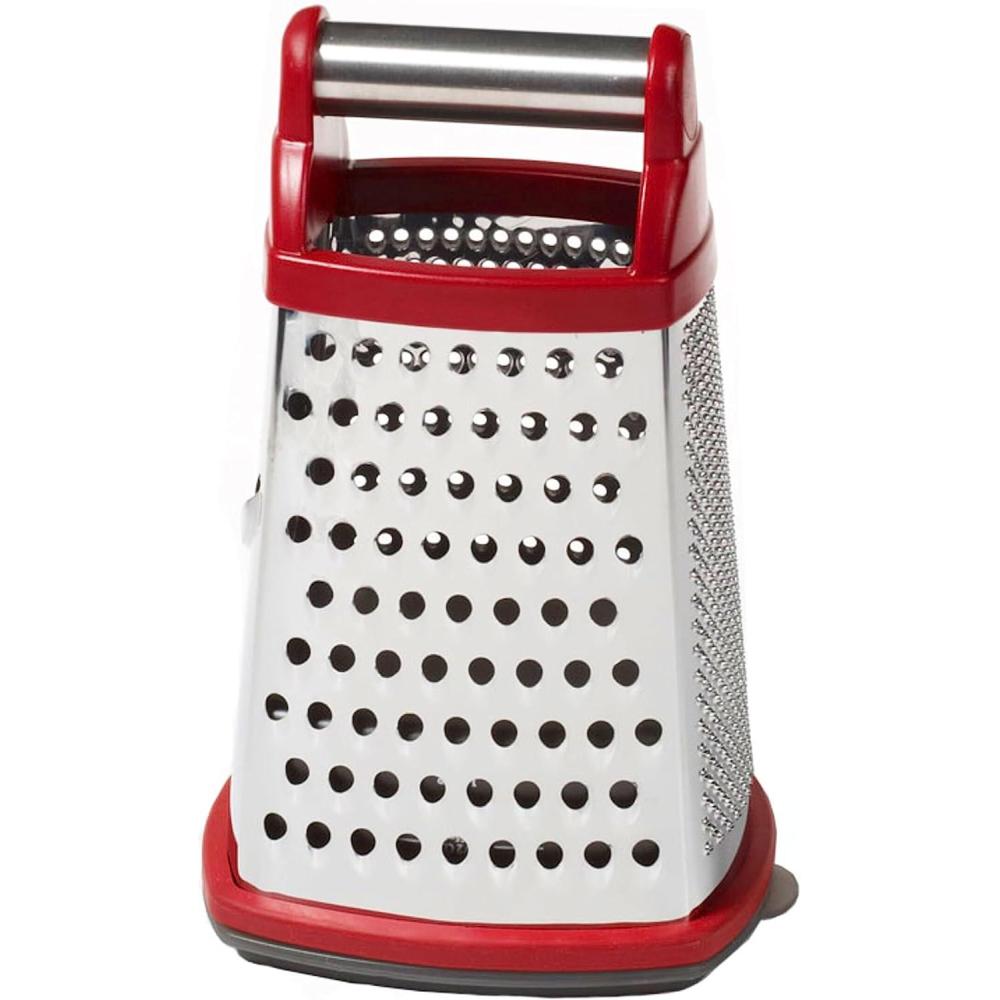 imageKitchenAid Gourmet 4Sided Stainless Steel Box Grater for Fine Medium and Coarse Grate and Slicing Detachable 3 Cup Storage Container and Measurment Markings Dishwasher Safe 10 inches tall BlackRed