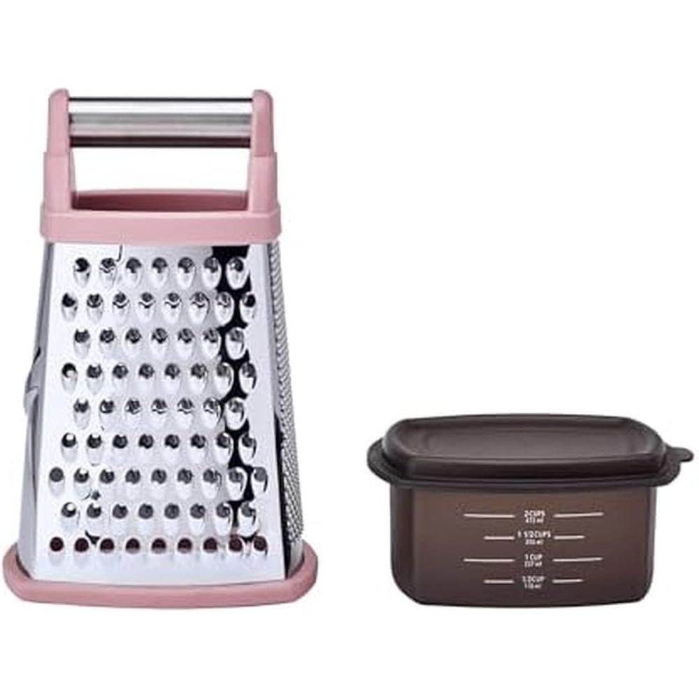 imageKitchenAid Gourmet 4Sided Stainless Steel Box Grater for Fine Medium and Coarse Grate and Slicing Detachable 3 Cup Storage Container and Measurment Markings Dishwasher Safe 10 inches tall BlackDried Rose