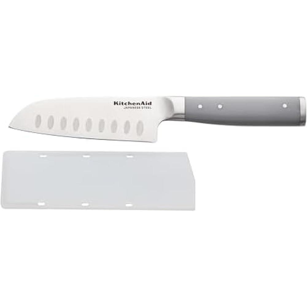 imageKitchenAid Gourmet Forged Santoku Knife with CustomFit Blade Cover Sharp Kitchen Knife HighCarbon Japanese Stainless Steel Blade 5 Inch GrayGray