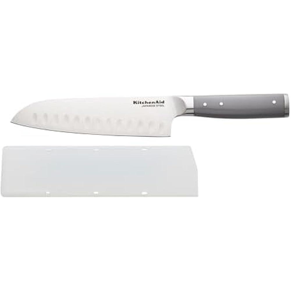 imageKitchenAid Gourmet Forged Santoku Knife with CustomFit Blade Cover Sharp Kitchen Knife HighCarbon Japanese Stainless Steel Blade 7 Inch GrayGray