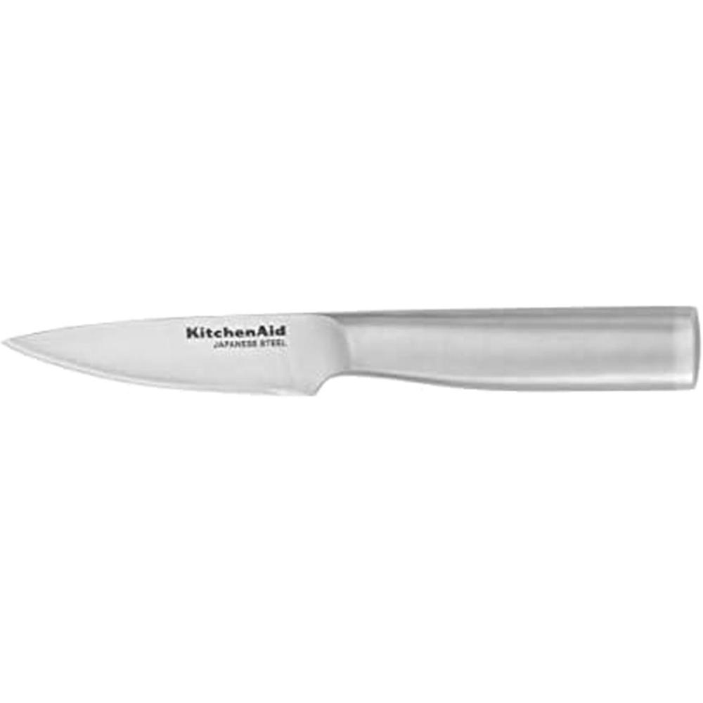 imageKitchenAid Gourmet Forged Stainless Steel Serrated Utility Knife with CustomFit Blade Cover 55inch Sharp Kitchen Knife Brushed Stainless Steel Handle35Inch Serrated Paring Knife