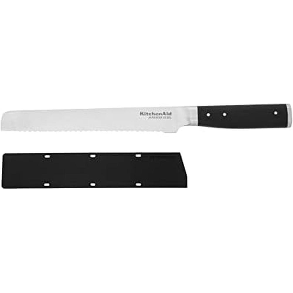 imageKitchenAid Gourmet Forged Triple Rivet Bread Knife with CustomFit Blade Cover 5inch Sharp Kitchen Knife HighCarbon Japanese Stainless Steel Blade Black5