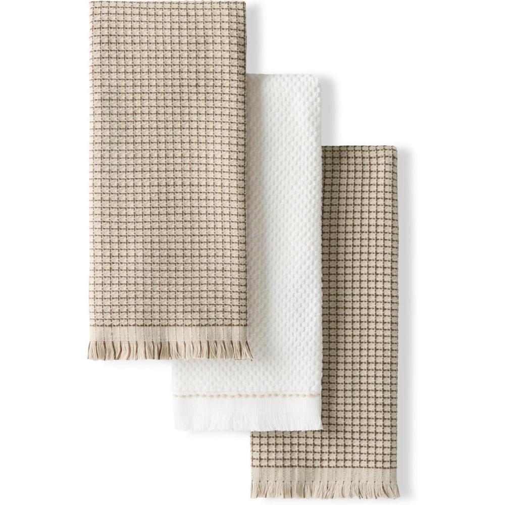 imageKitchenAid Gourmet Series Gridlines Kitchen Towels 3Pack Set 100 Cotton Absorbent Dried Rose 18quotx28quotMilkshake Tan