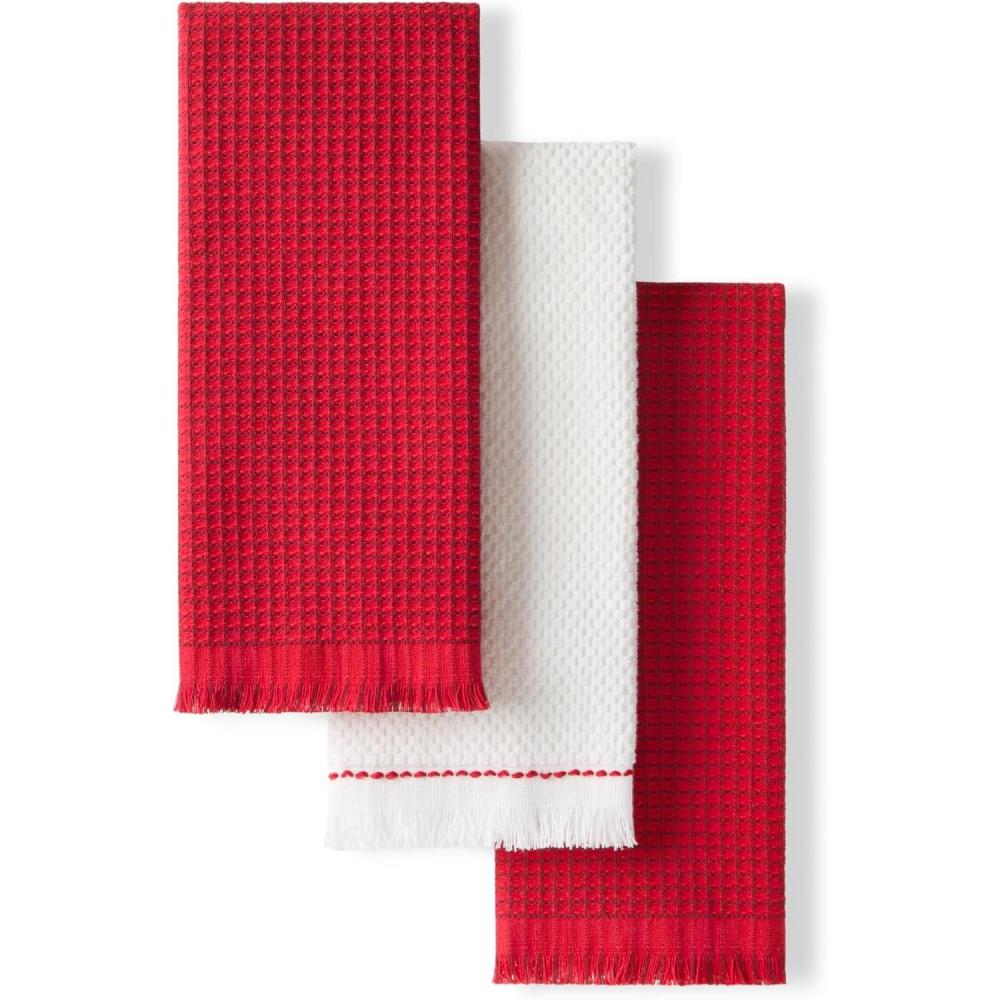 imageKitchenAid Gourmet Series Gridlines Kitchen Towels 3Pack Set 100 Cotton Absorbent Dried Rose 18quotx28quotPassion Red