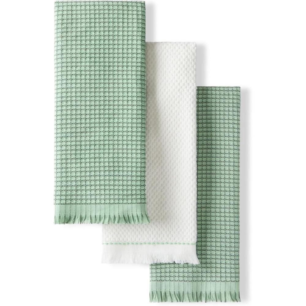 imageKitchenAid Gourmet Series Gridlines Kitchen Towels 3Pack Set 100 Cotton Absorbent Dried Rose 18quotx28quotPistachio Green