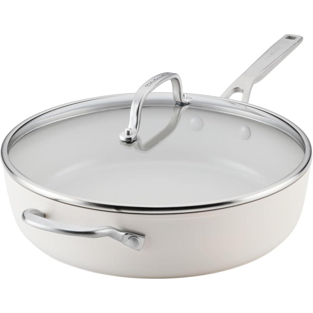 imageKitchenAid Hard Anodized Ceramic Induction Nonstick Cookware Frying PanSkillet Dishwasher Safe 10 Inch Non Stick Fry Pan with Stainless Steel Handle  Agave BluePorcelain