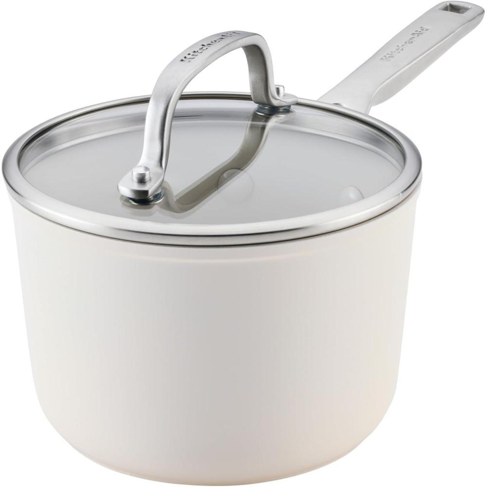 imageKitchenAid Hard Anodized Ceramic Induction Nonstick Cookware Saucepan with Lid Dishwasher Safe 2 Quart Non Stick Sauce Pan with Stainless Steel Handle  Agave BluePorcelain