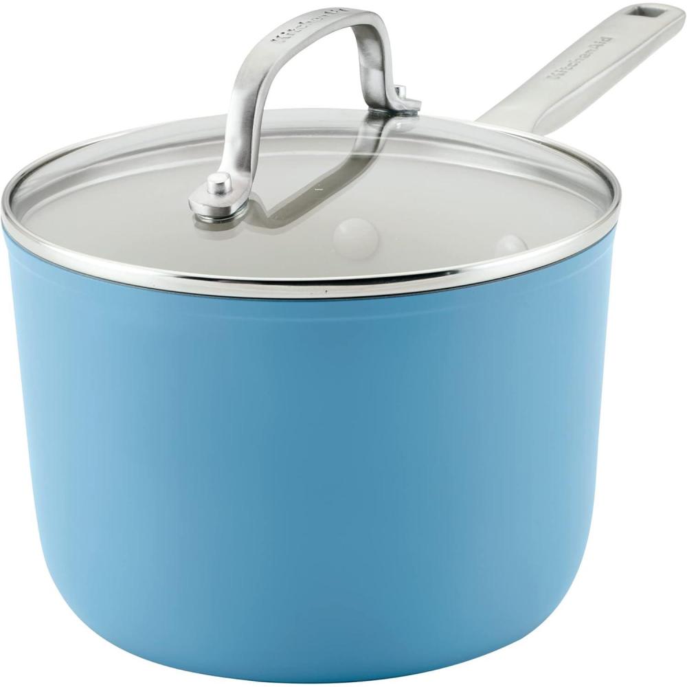 imageKitchenAid Hard Anodized Ceramic Nonstick Cookware Sauce Pan with Lid 3 Quart Blue VelvetBlue Velvet