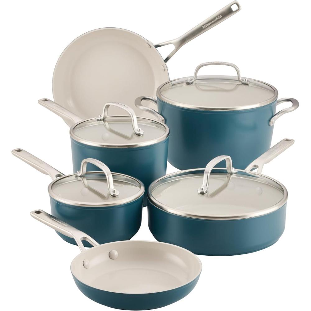 imageKitchenAid Hard Anodized Ceramic Nonstick CookwarePots and Pans Set 10 Piece  PistachioAgave