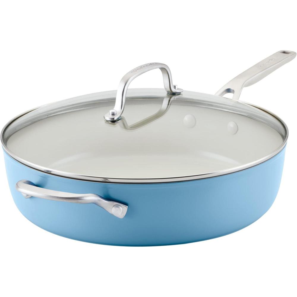 imageKitchenAid Hard Anodized Ceramic Nonstick Saut Pan with Lid 5 Quart  Blue VelvetBlue Velvet