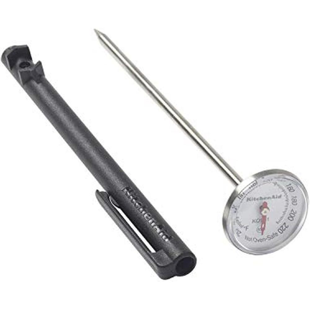 imageKitchenAid KQ919 Analog Instant Read Food and Meat Thermometer with 175inch Dial Recalibration Feature Black Storage SleeveBlack