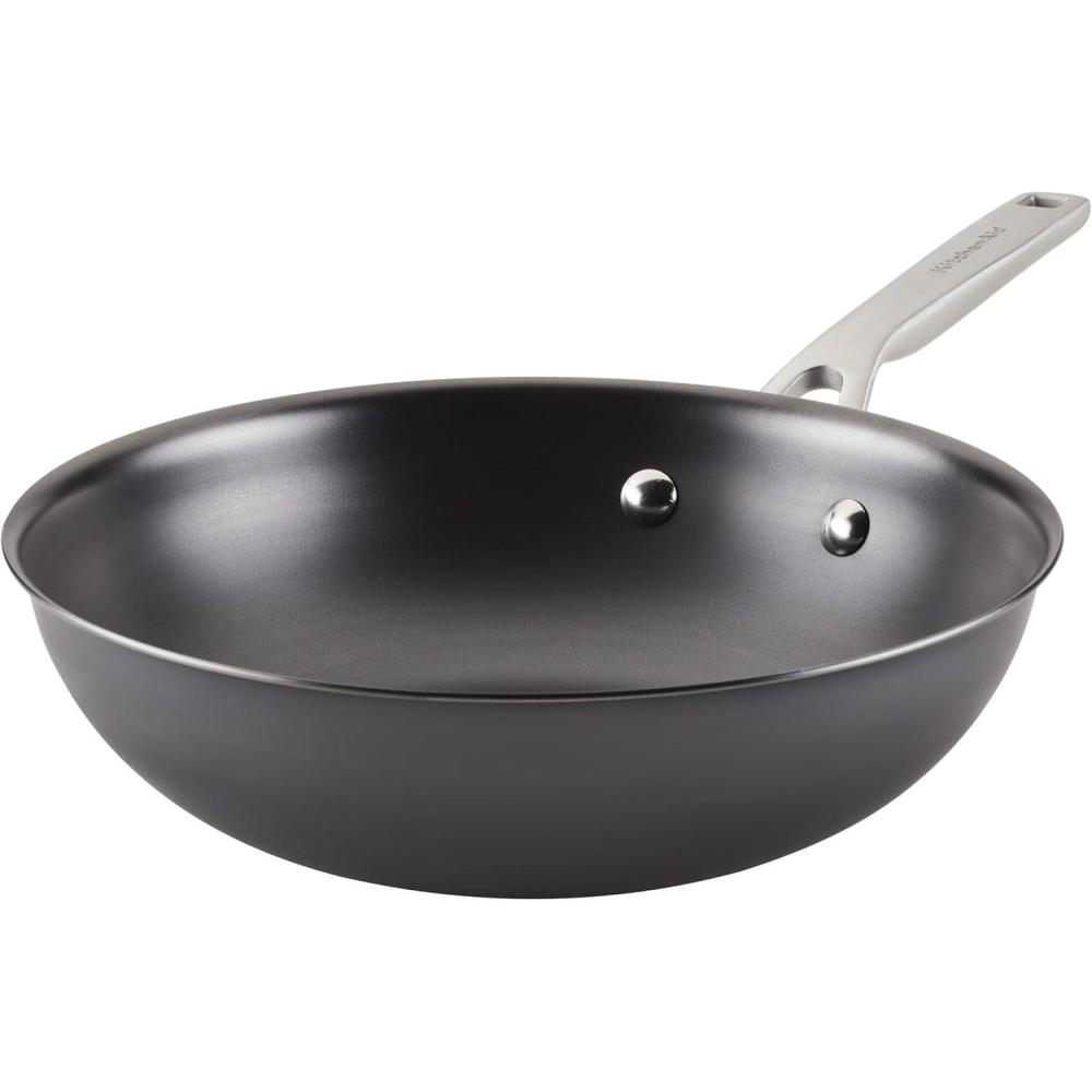 imageKitchenAid NITRO Carbon Steel Frying PanSkillet Stainless Steel Handle Compatible with All Cooktops 85 Inch Open Fry Pan  BlackWok 10 Inch