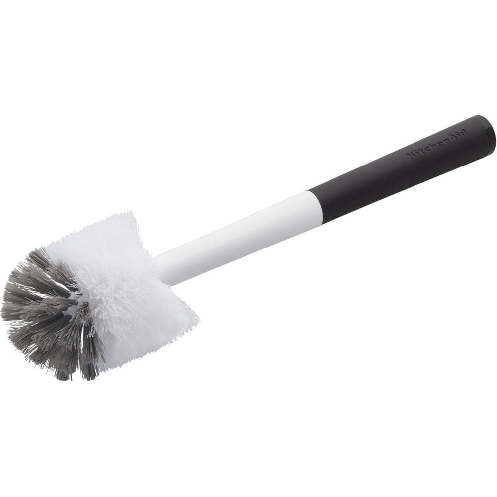 imageKitchenAid Palm Brush with Dish Tray to Keep Countertops Dry and Clean Durable Nylon Bristles for Tough Cleaning Dishwasher Safe 2 Piece BlackBlack and White
