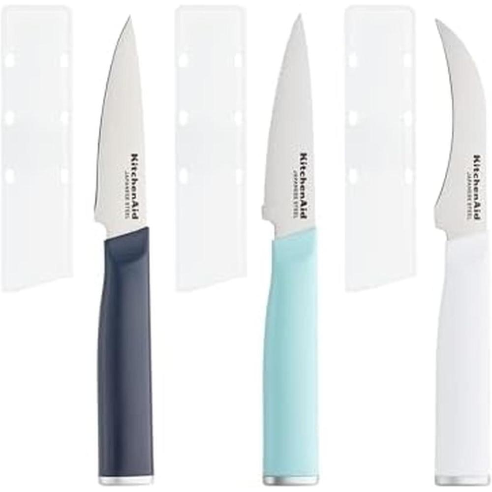 imageKitchenAid Paring Knife Set High Carbon Stainless Steel Kitchen Knife Set RazorSharp Blades 3 Piece WhiteBlue