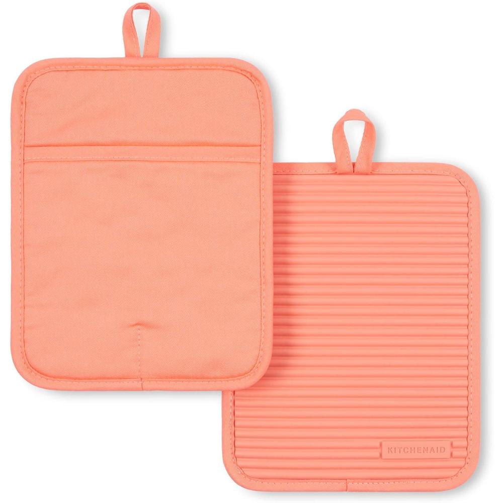 imageKitchenAid Ribbed Soft Silicone Pot Holder 2Pack Set Lavender Cream Purple 7quotx9quotBird of Paradise