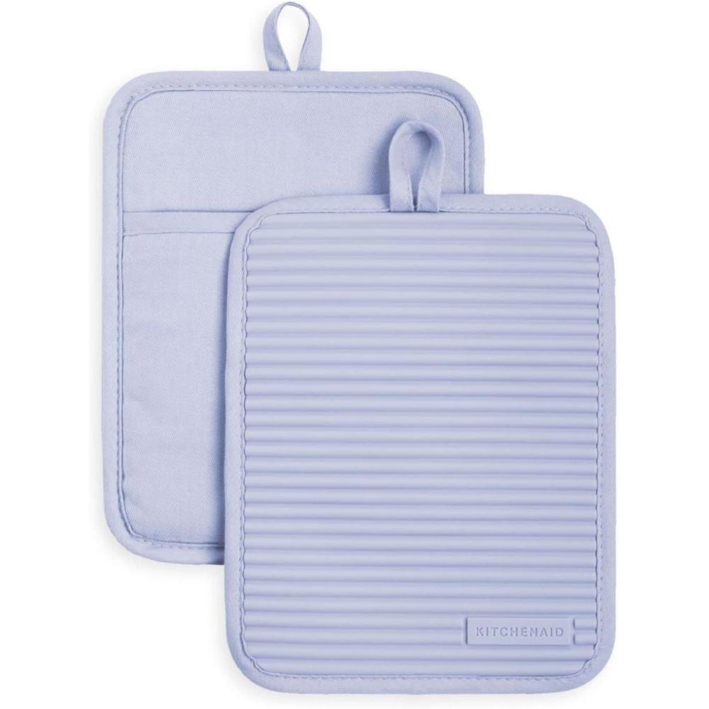 imageKitchenAid Ribbed Soft Silicone Pot Holder 2Pack Set Lavender Cream Purple 7quotx9quotLavender Cream